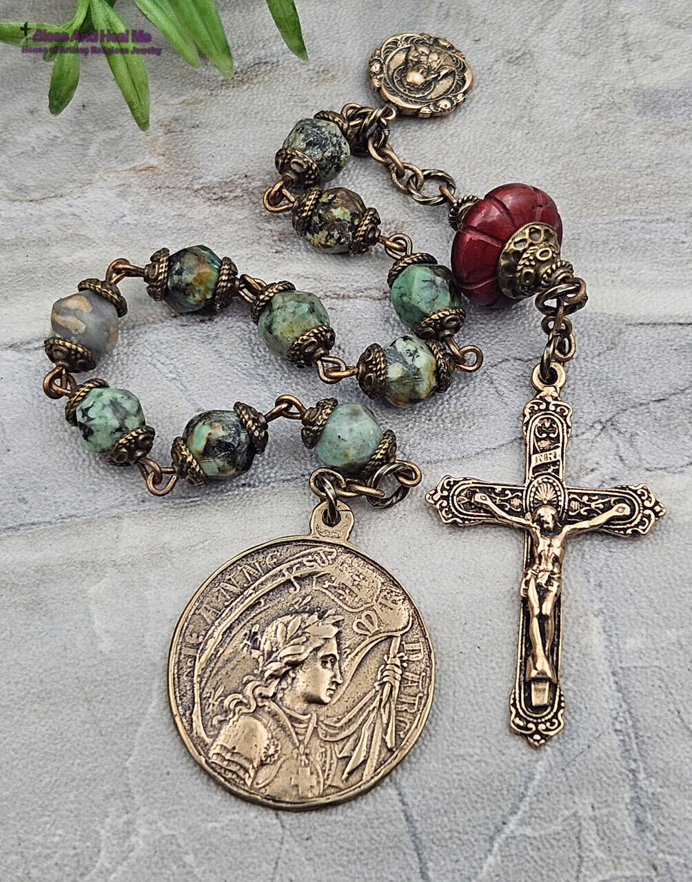 Joan of Arc Lady of Grace Turquoise Vintage Bronze Antique Style Chaplet