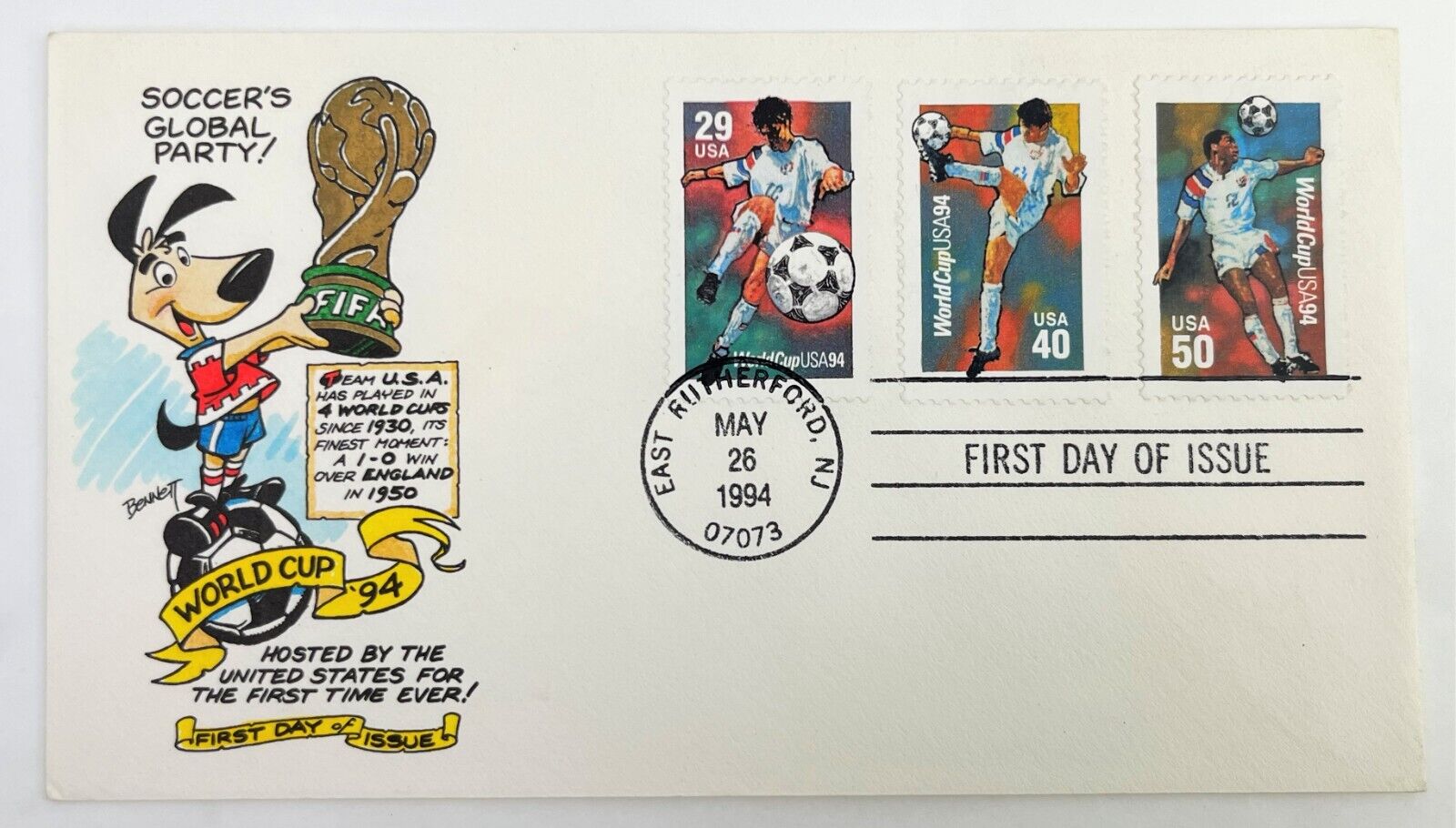 Vintage 1994 USA World Cup, FIFA Soccer, First Day of Issue, Cover and Stamps