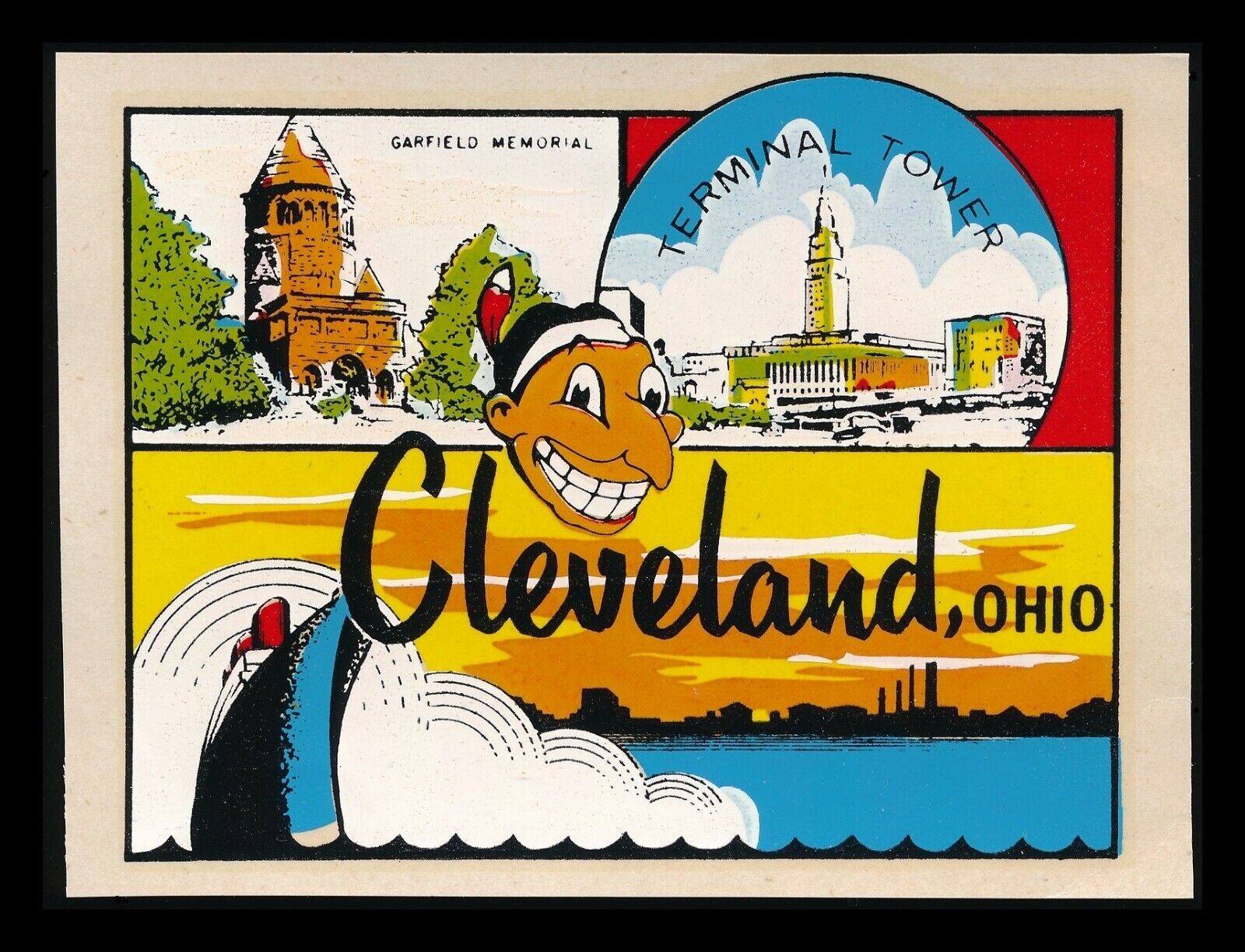 Vintage Cleveland Indians Ohio Travel Car Decal Chief Wahoo State Souvenir IMPKO