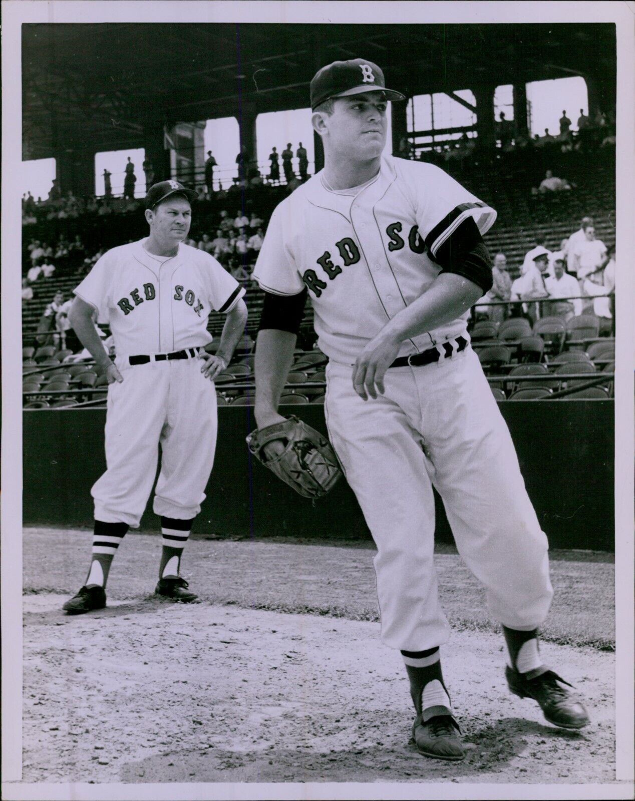 LG802 1955 Orig Photo MIKE PINKY HIGGINS FRANK BAUMANN Boston Red Sox Baseball