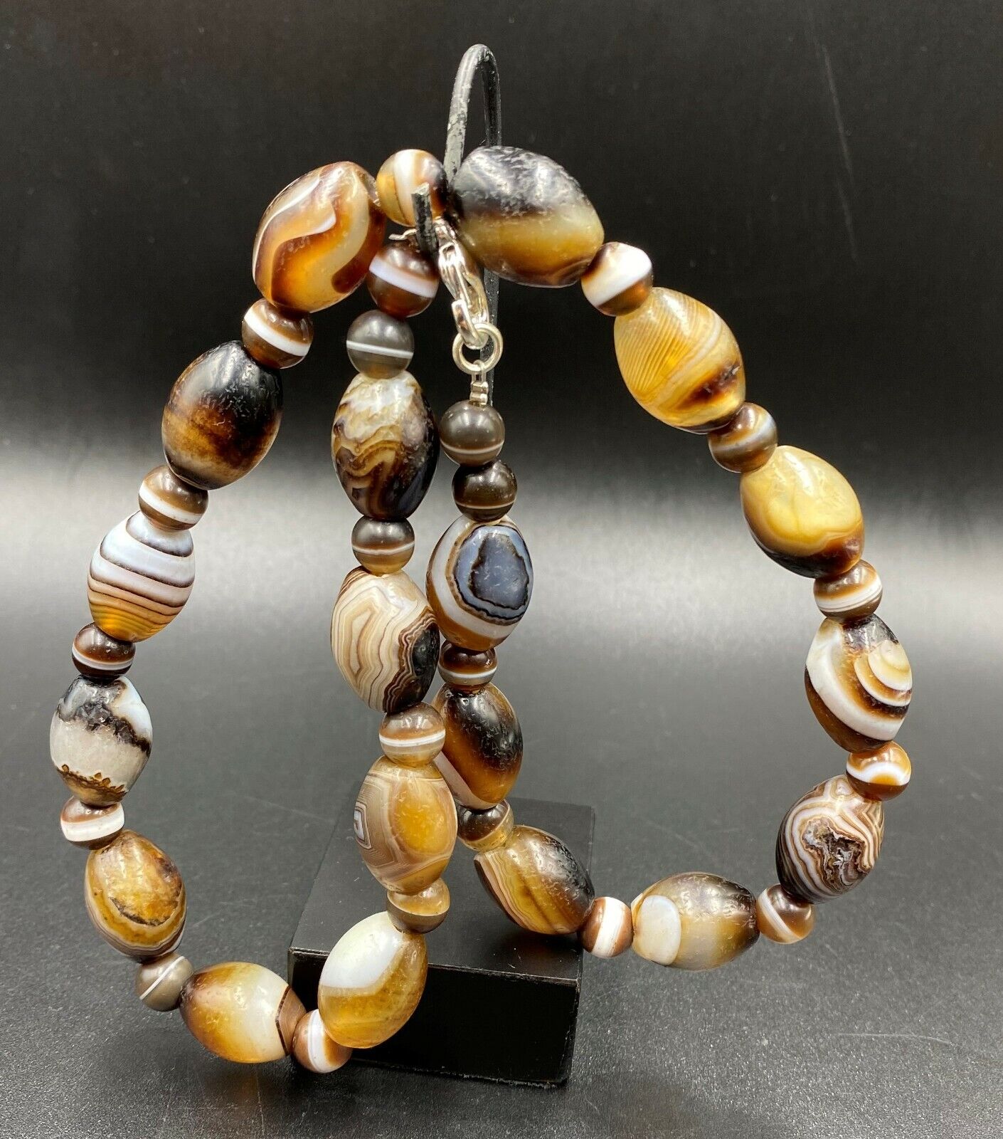 Vintage Himalayan Antique Banded Agate Beads Late 19 Century Jewelry Necklace