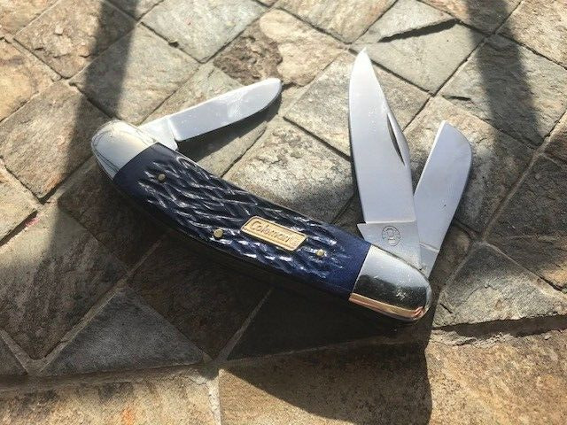 MINT COLEMAN KNIFE VINTAGE 1980S THICK 3 BLADE BONE HANDLES MADE IN JAPAN