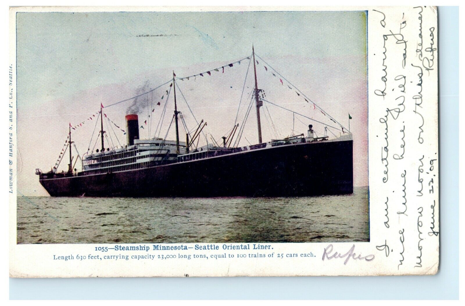 Steamship Minnesota Seattle Oriental Liner 1909 World\'s Fair Seattle Postcard