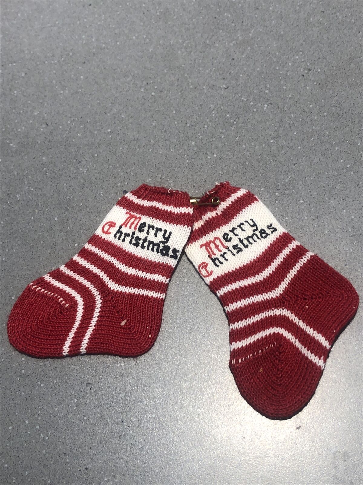 Vintage Miniature Knit Stocking Sock Merry Christmas Ornaments