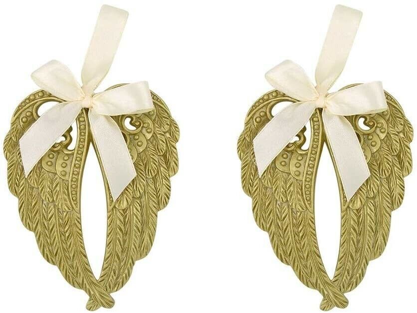 Ivory with Gold Tone Accents Guardian Angel Wings, Religious Ornament, Pack of 2