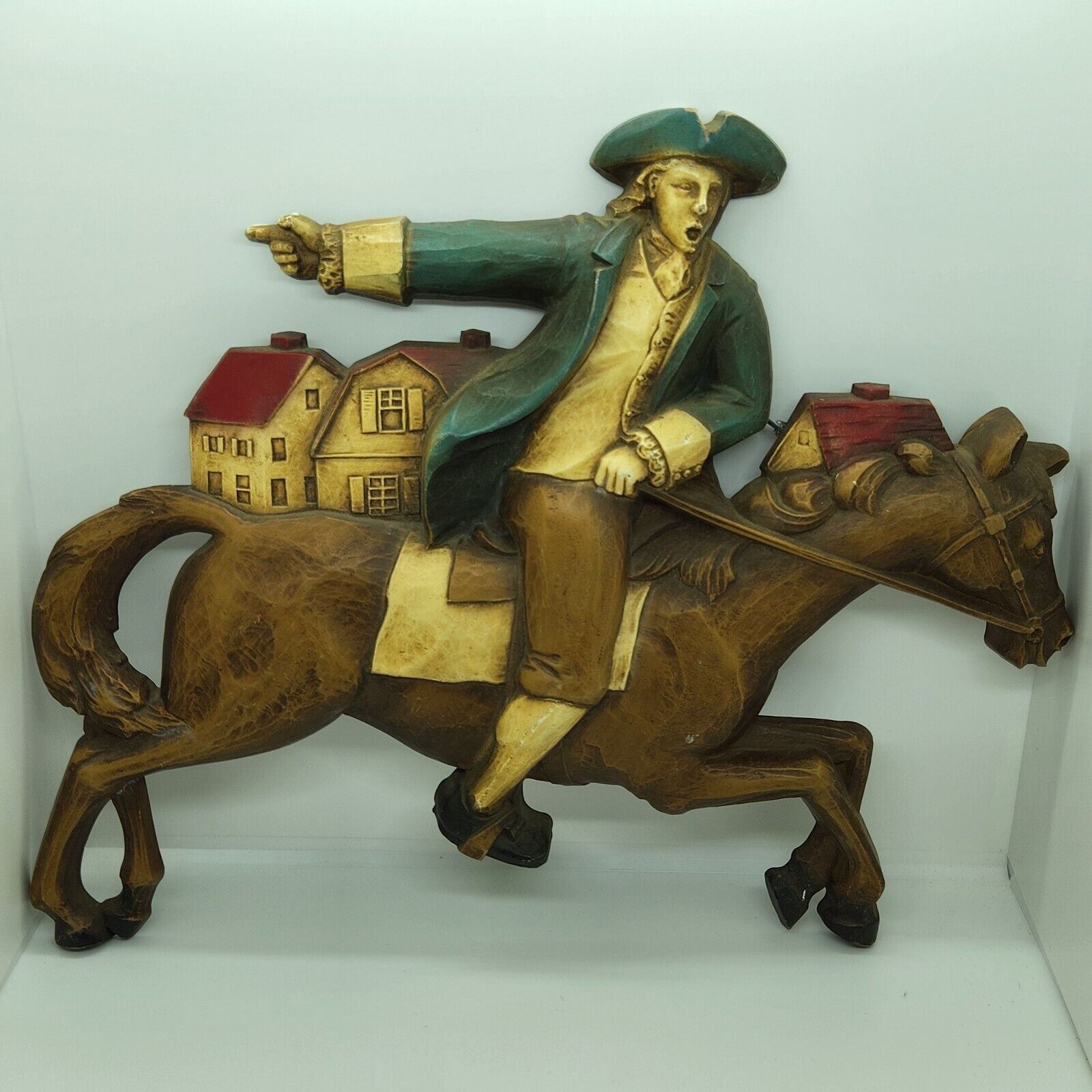 Paul Revere Syroco Wall Hanging Plaque Colonial Horse and Rider Vintage Decor