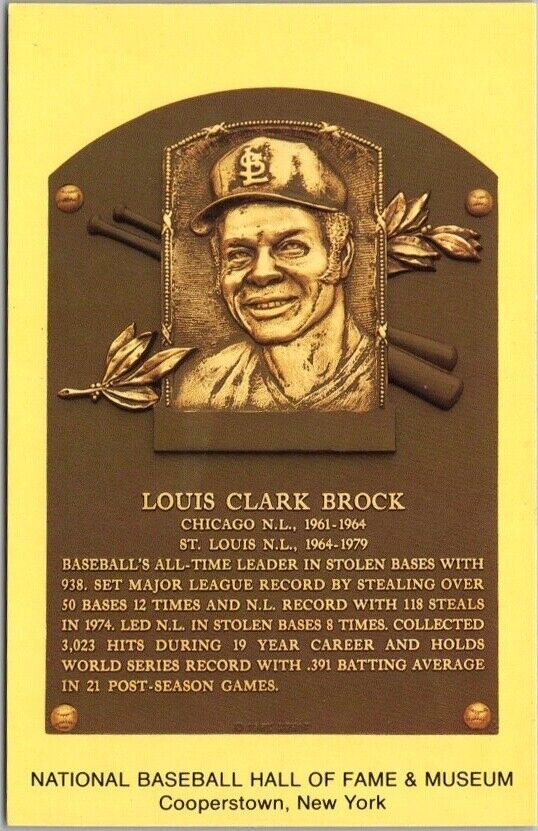 MLB Baseball Hall of Fame Cooperstown NY Postcard LOU BROCK St. Louis Cardinals