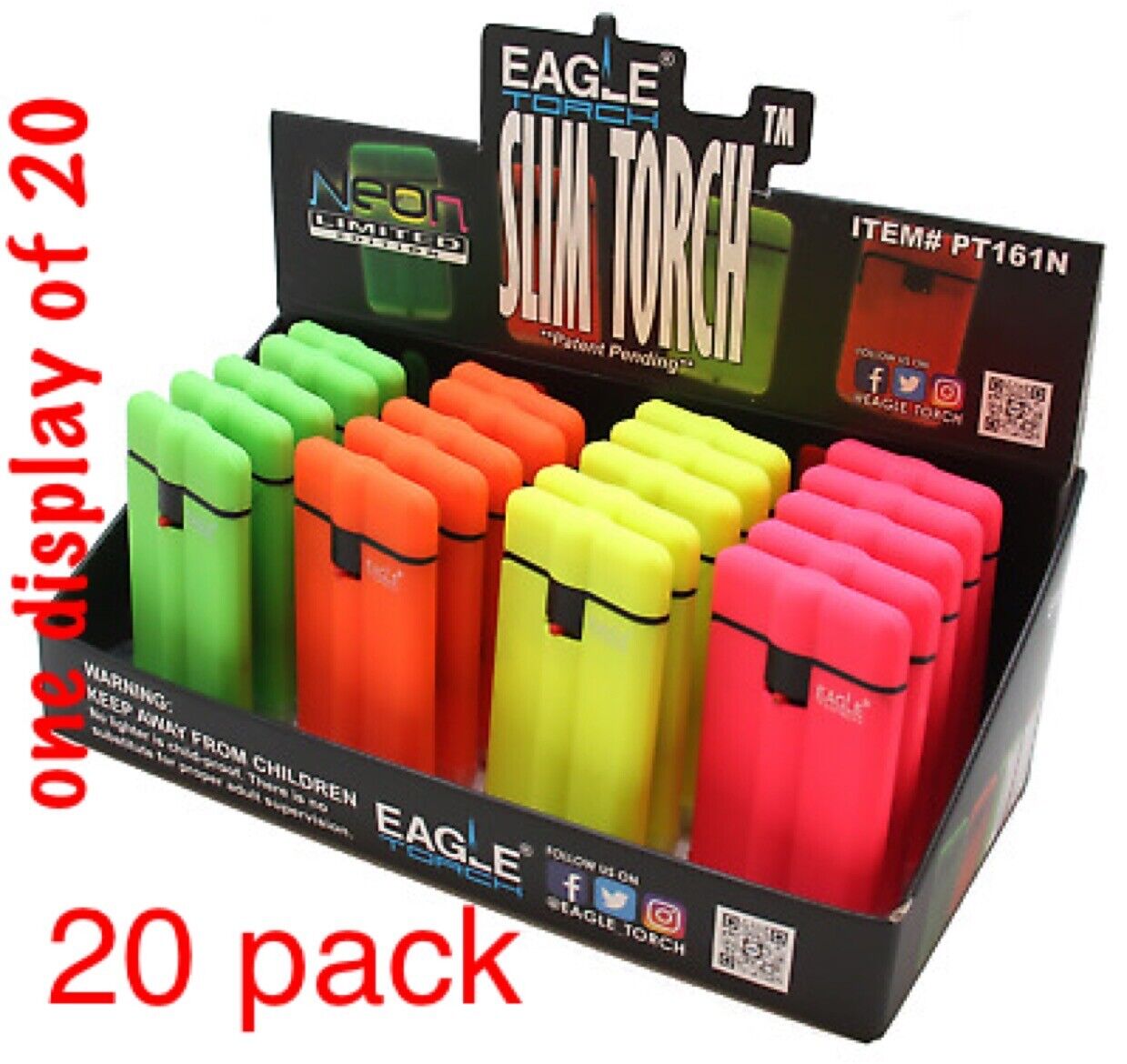 Eagle  Flame Slim Torch Lighters 20 Bulk Pack Windproof w/Money Clip 