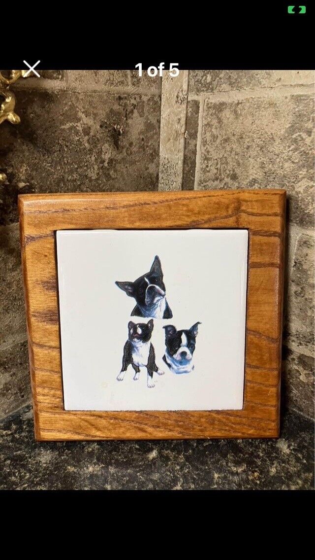 Vintage Wood Framed Wall Hanging Dog Trivet