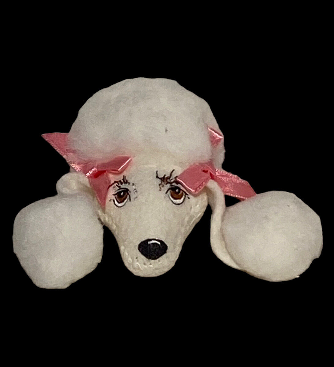 Vintage 1996-97 Annalee Doll Society Poodle Head Pin Lapel White Dog Pink Bows