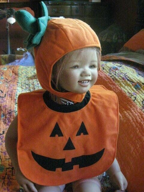 Halloween Costume - PUMKIN - Baby BIB n HAT Costume - fits Himstedt Doll