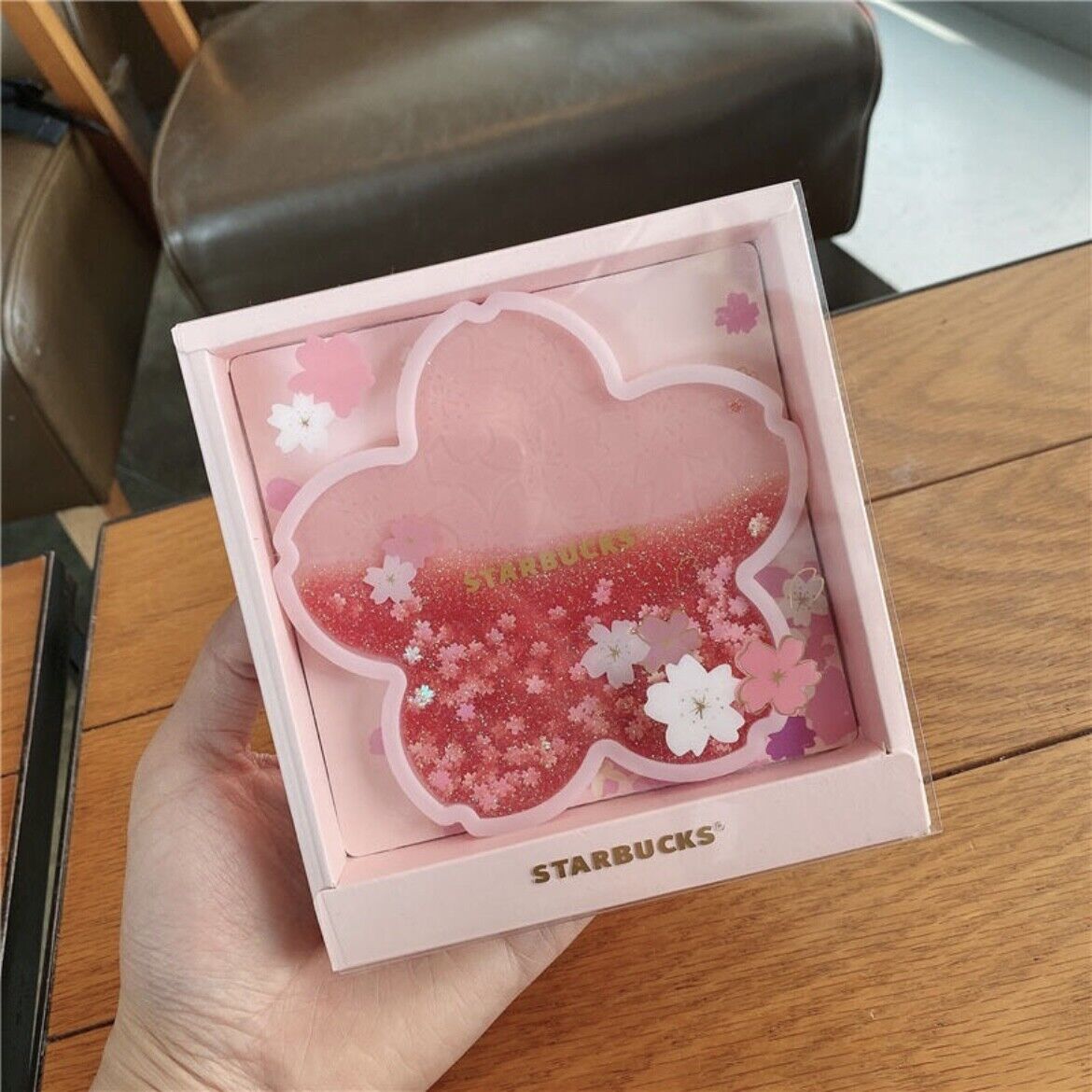 Starbucks Romantic Pink Sakura Flower Quicksand Coaster Limited Edition Gift