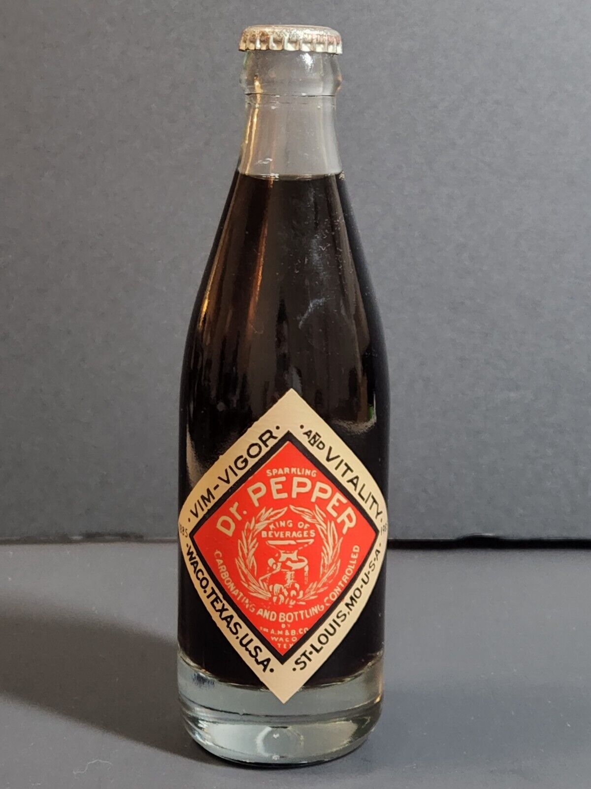 Vtg Dr Pepper THIEF Bottle VIM Vigor & Vitality Waco TX A.M. & B. Co 1885-1985