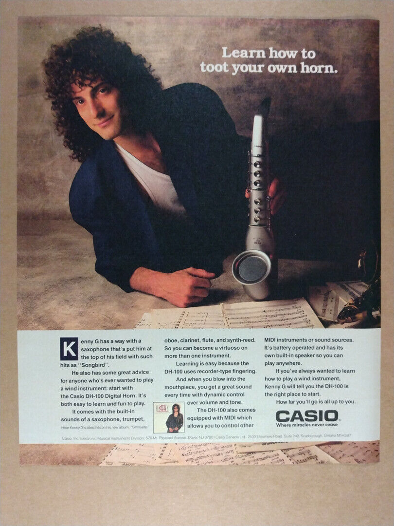 1988 Casio DH-100 Digital Horn Kenny G photo vintage print Ad