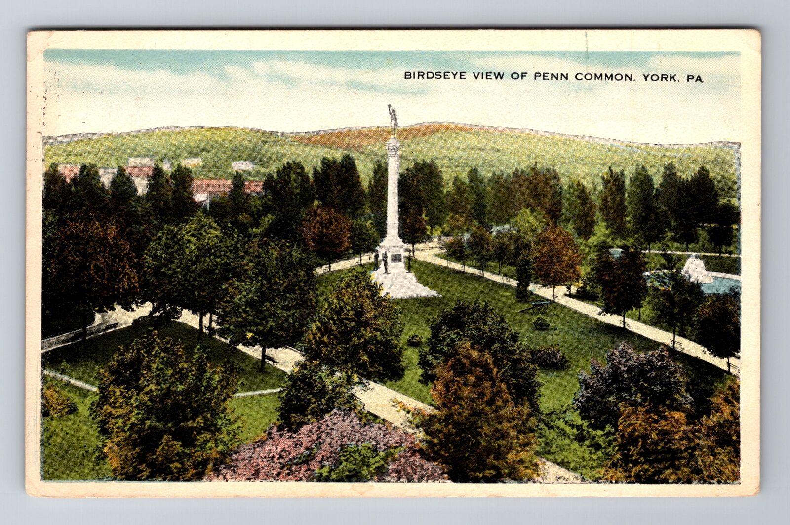 York PA- Pennsylvania, Aerial Of Penn Common, Antique, Vintage c1916 Postcard