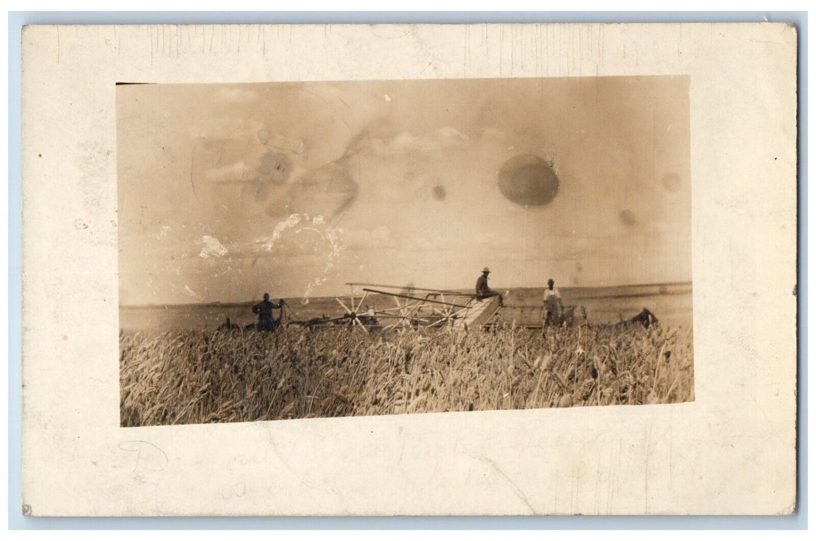Grangeville Idaho ID Postcard RPPC Photo Farming Farmers Field Scene Wheat 1911