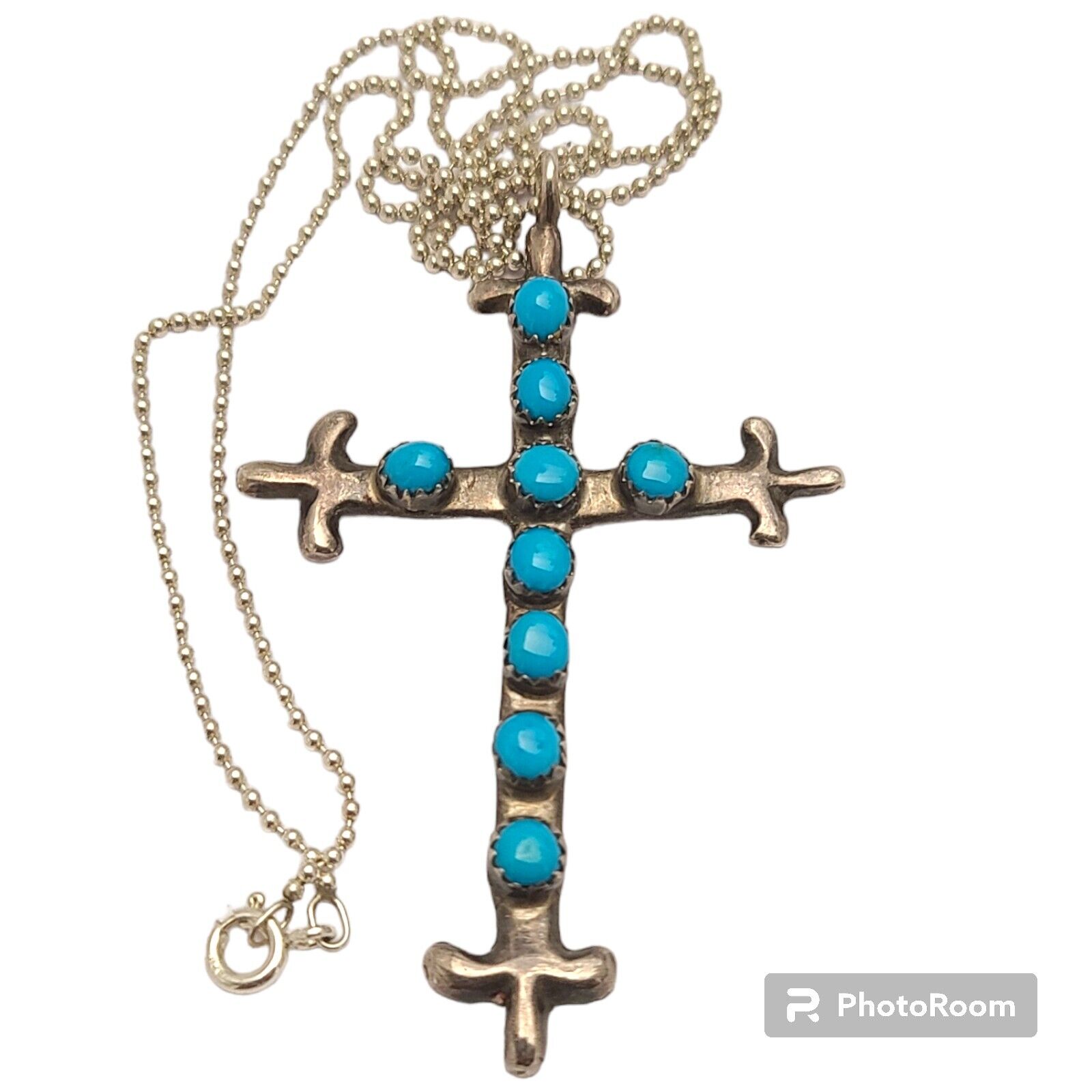 Randall Endito Navajo Sterling Sleeping Beauty Turquoise Cross Pendant Necklace 