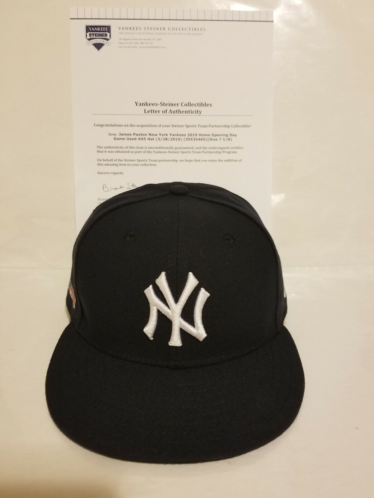 James Paxton Game Used New York Yankees 2019 Home Opening Day Hat MLB & Steiner