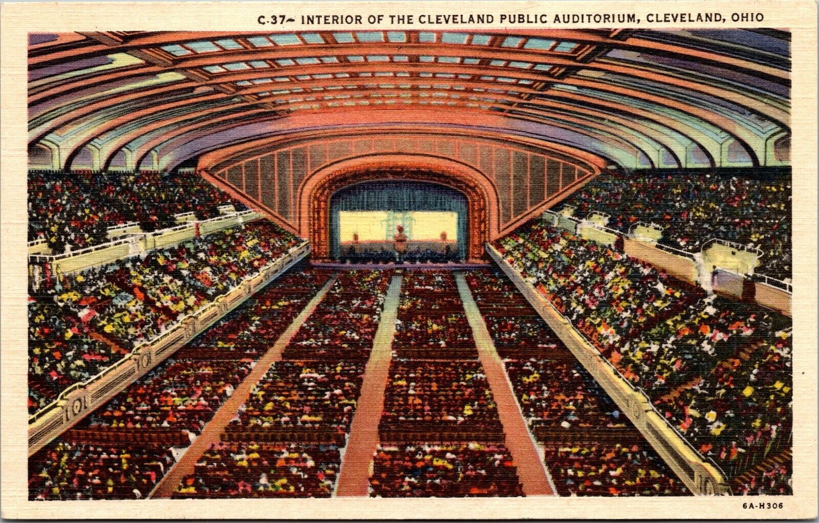 Vtg Cleveland Ohio OH Interior of the Public Auditorium 1930s Linen Postcard