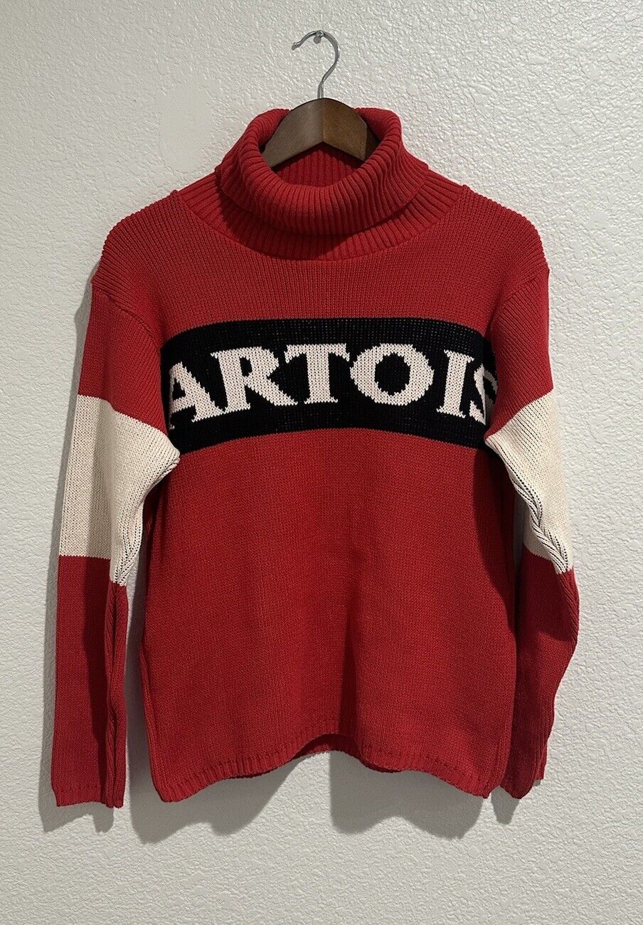VINTAGE Stella Artois Turtleneck Sweater Adult Small Red White Women’s