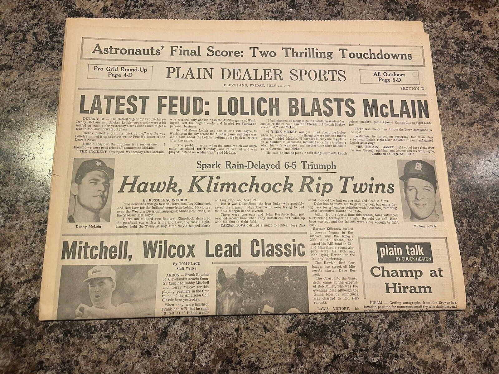 1969 Detroit Tigers Baseball Newspaper.  Denny McLain