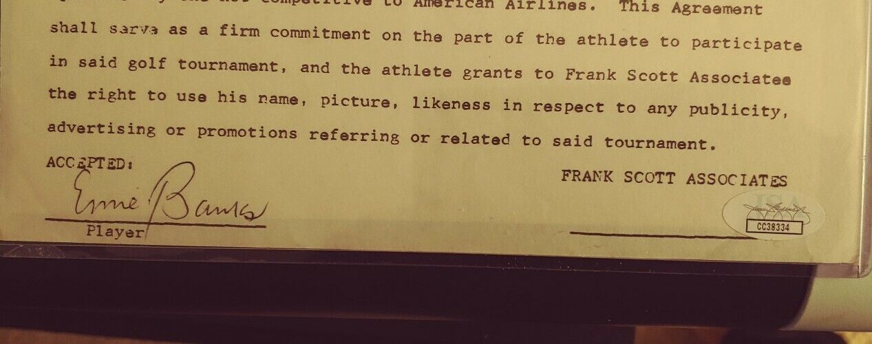 Ernie Banks Autographed Contract With JSA Authentication