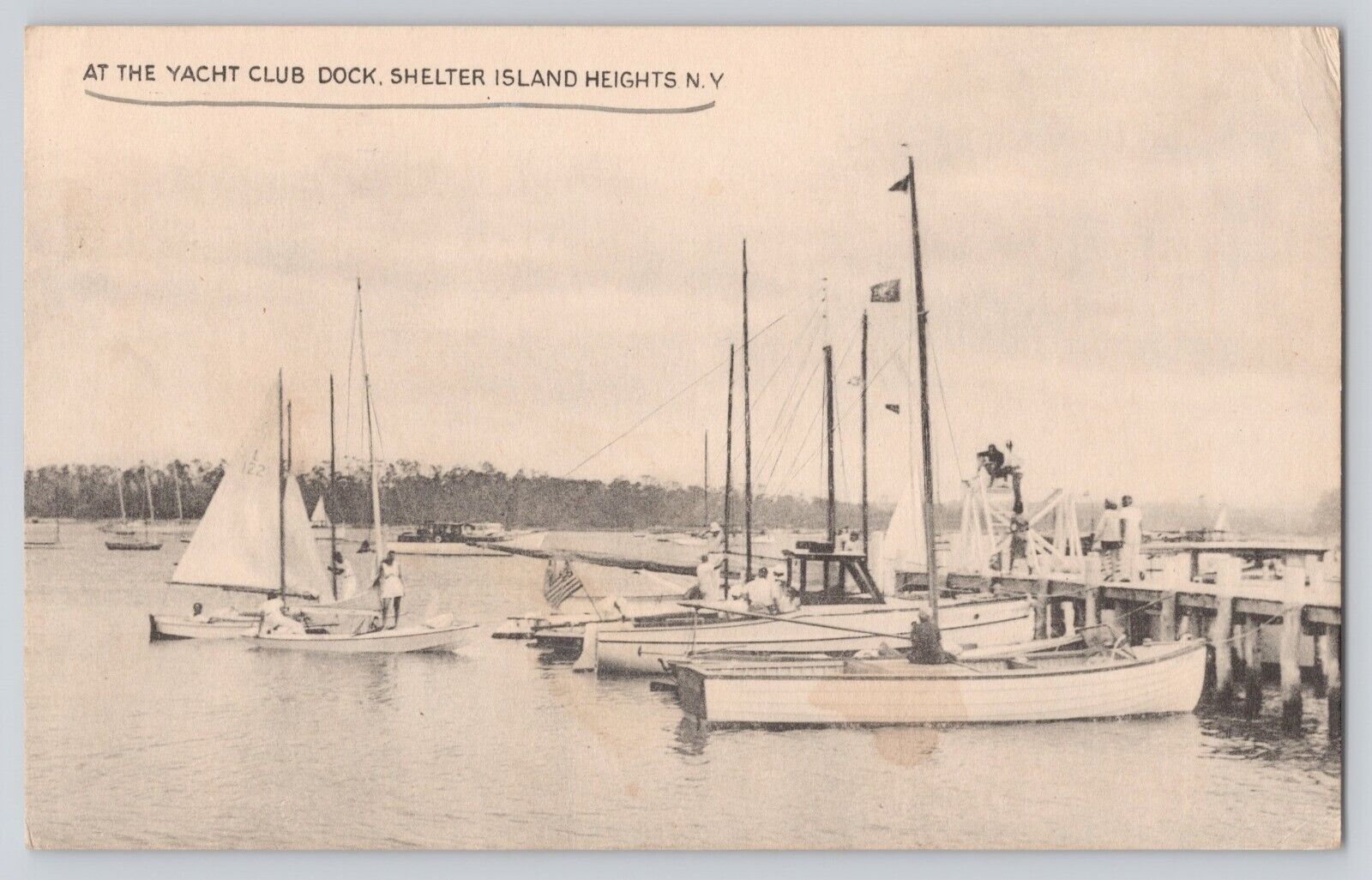 Postcard New York Shelter Island Yacht Club Dock Boats Sailing 1946