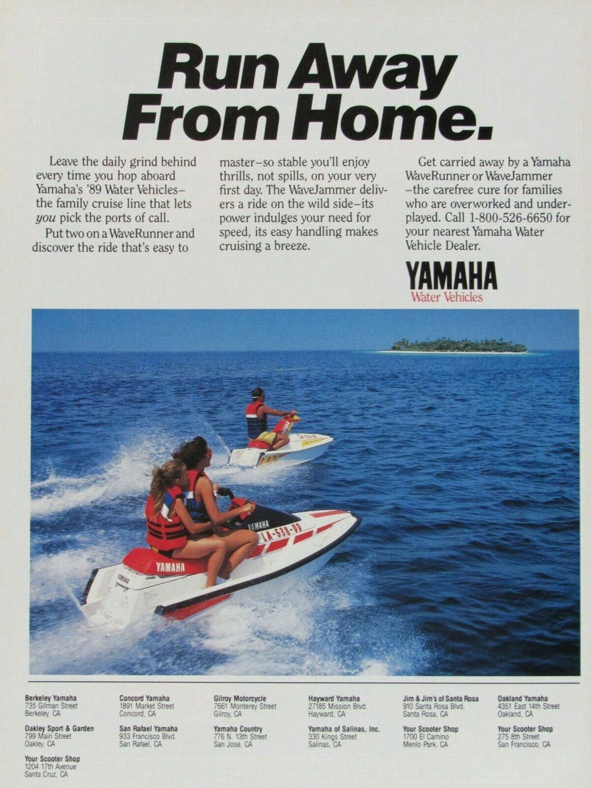 1989 Yamaha Vintage Wave Runner Vintage Wave Jammer Run Away Original Print Ad