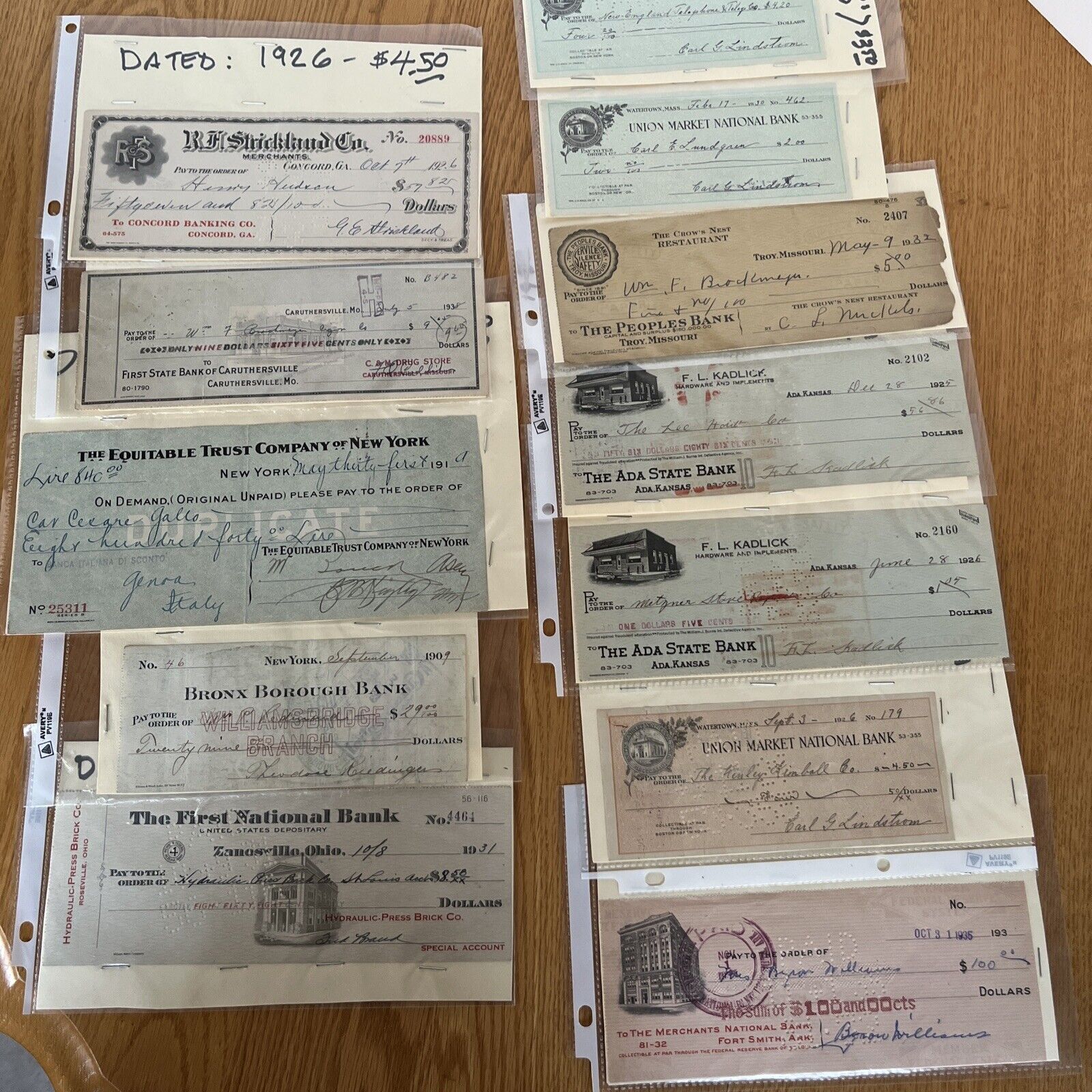 Lot Of Twelve Vintage Cancelled Checks Early 1900’s Well Cared For