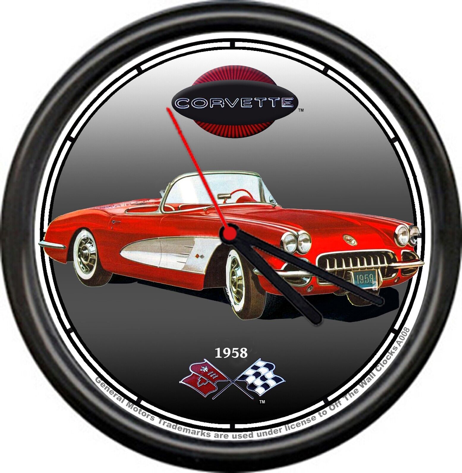Licensed 1958 Red Corvette Convertible Chevrolet General Motors Sign Wall Clock