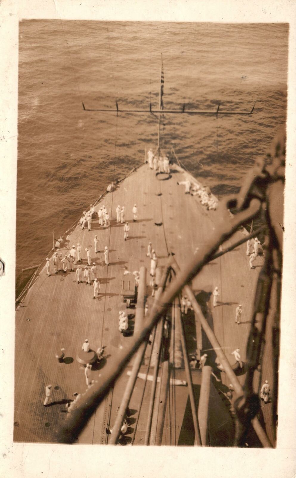 Vintage Postcard 1920\'s Battleship Military US  Navy Shipmen RPPC at Sea