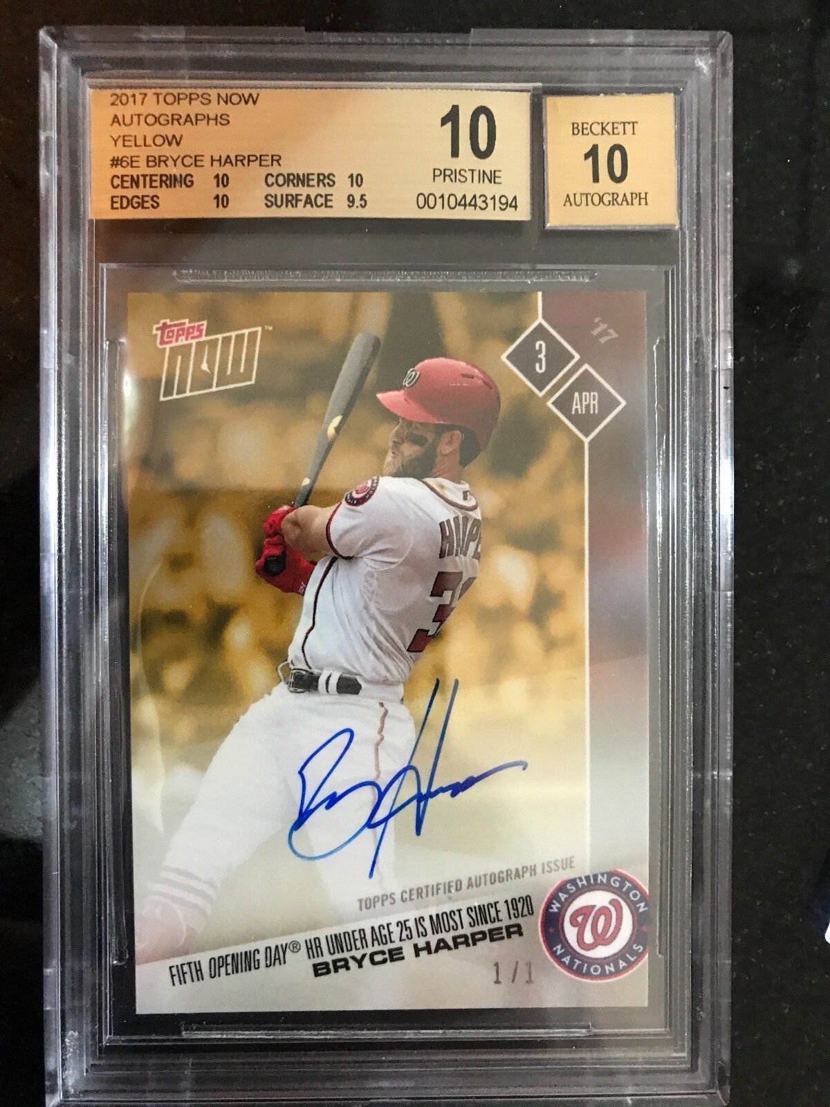 ON-CARD AUTO # TO 1- BRYCE HARPER - TOPPS NOW -BGS 10- 1/1 HARPER RAREST NOW $$$