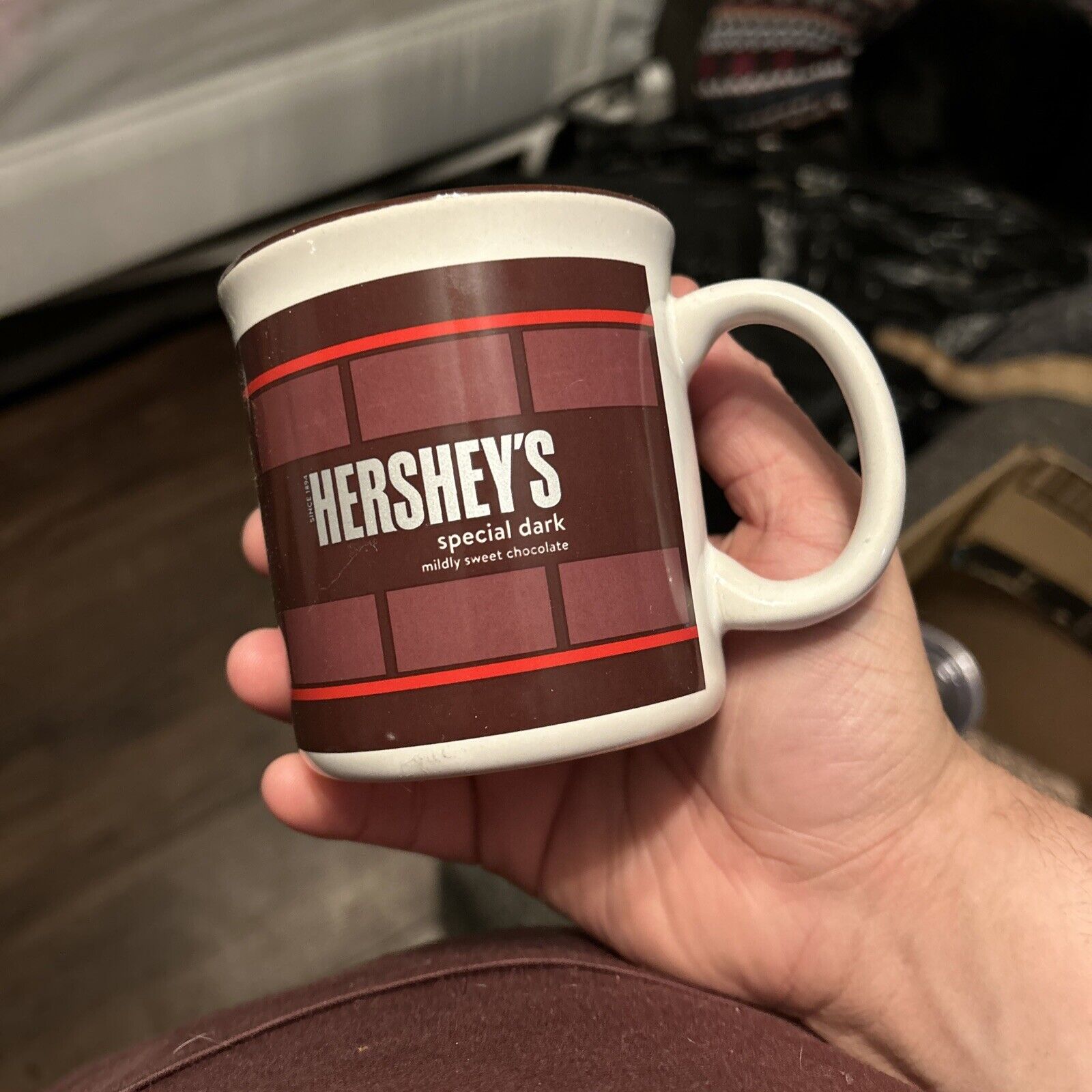 Vintage Hershey’s Special Dark Chocolate Large Coffee Mug Tea Cup Brown White 
