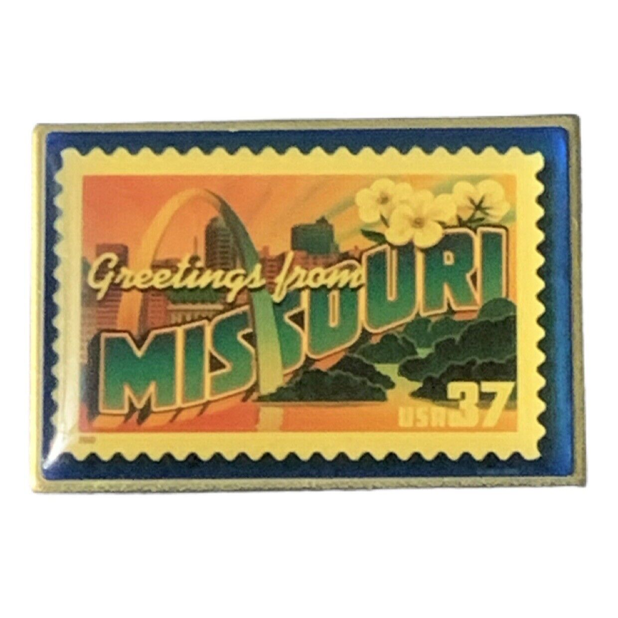 2001 USPS Greetings from Missouri USA 37c Stamp Travel Souvenir Pin
