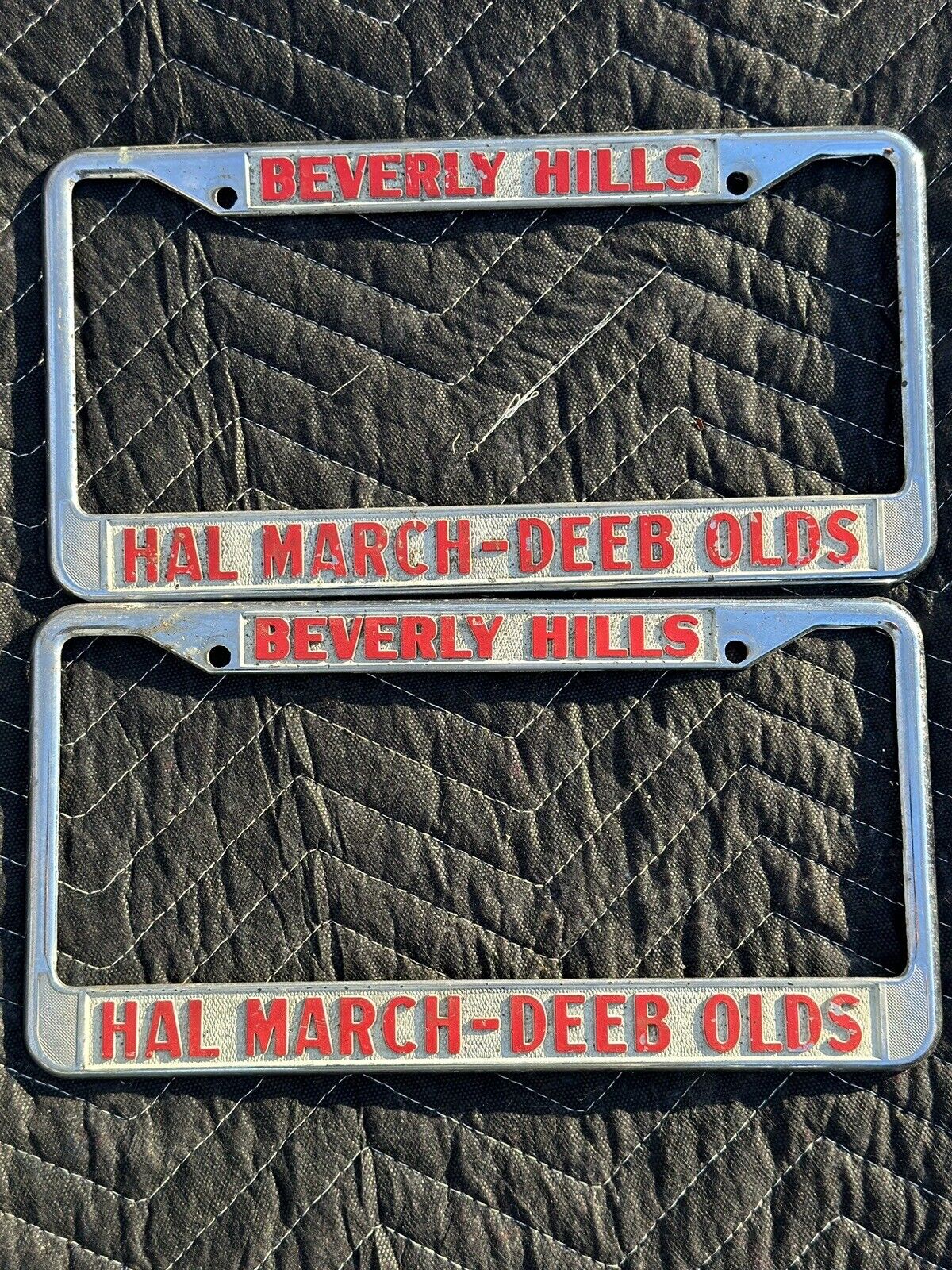 Vintage Dealership License Plate Frames Beverly Hills CA Hal MARCH - DEEB OLDS