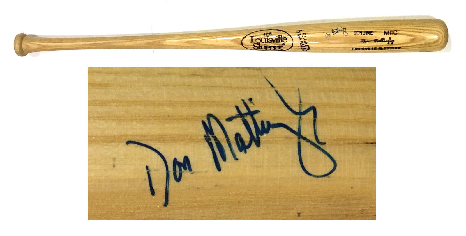 Don Mattingly Signed 1987 game issued LS M110 baseball bat autograph PSA/DNA COA