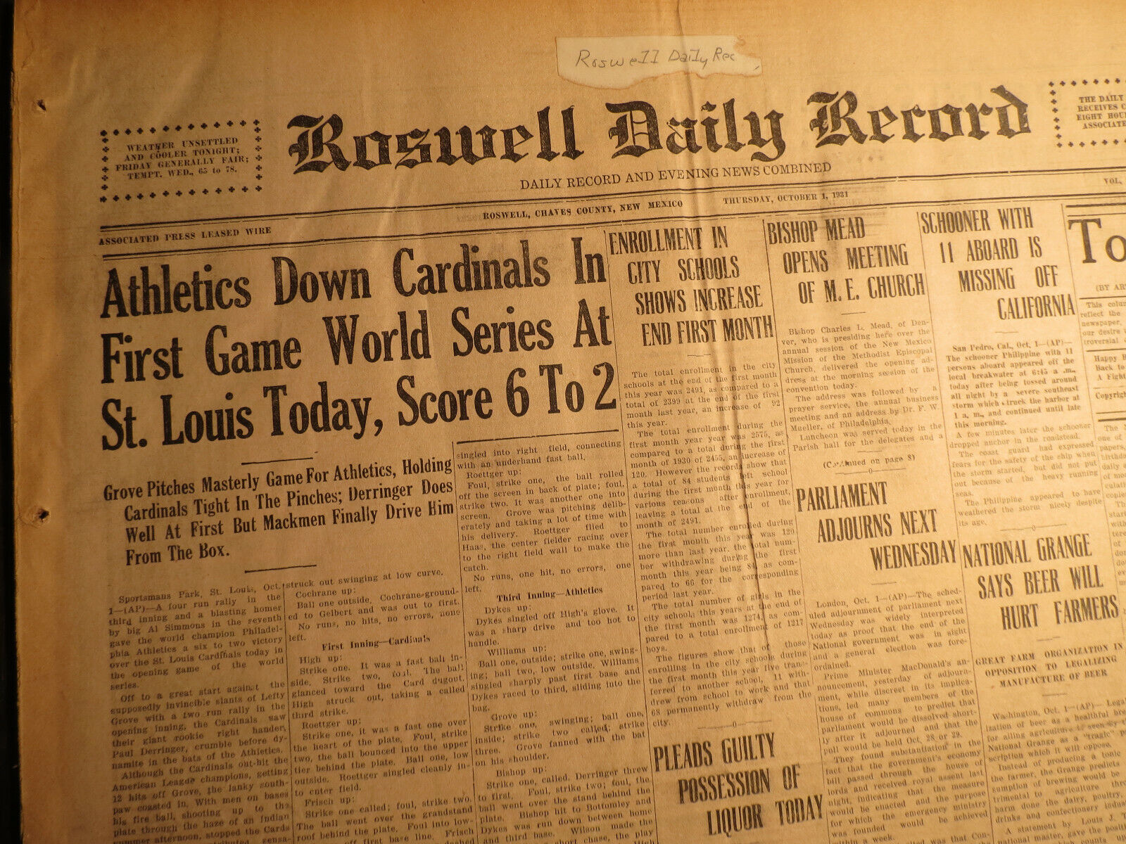 Baseball St,Louis Cardinals 1931 World  Series Champions 10 Complete Newspapers 