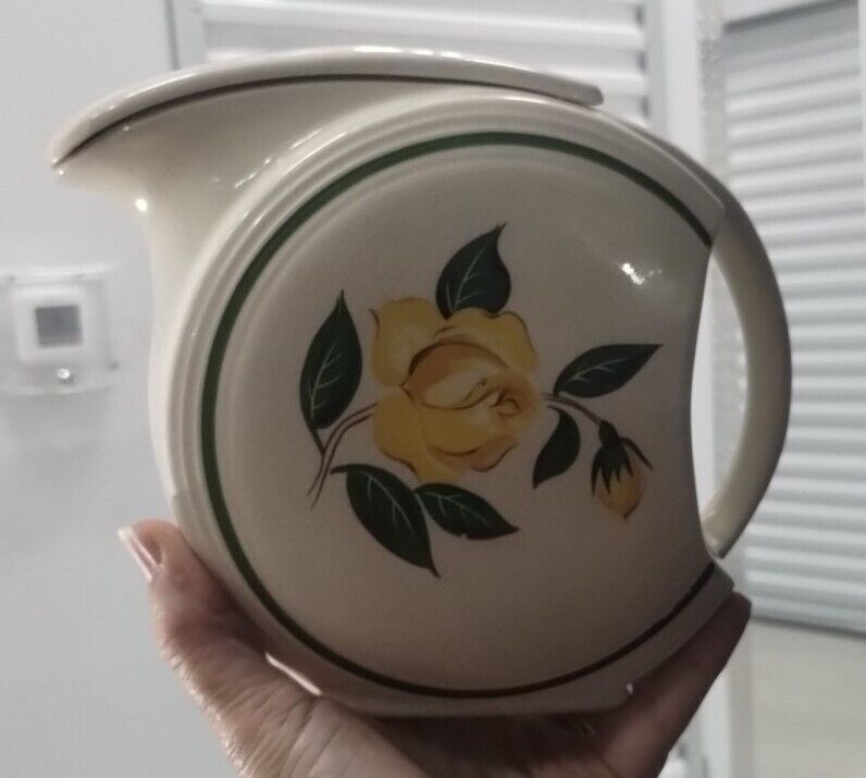 Vtg.  Cronin China Porcelain Disc Refrigerator Pitcher & Lid  W/ Yellow Flowers 