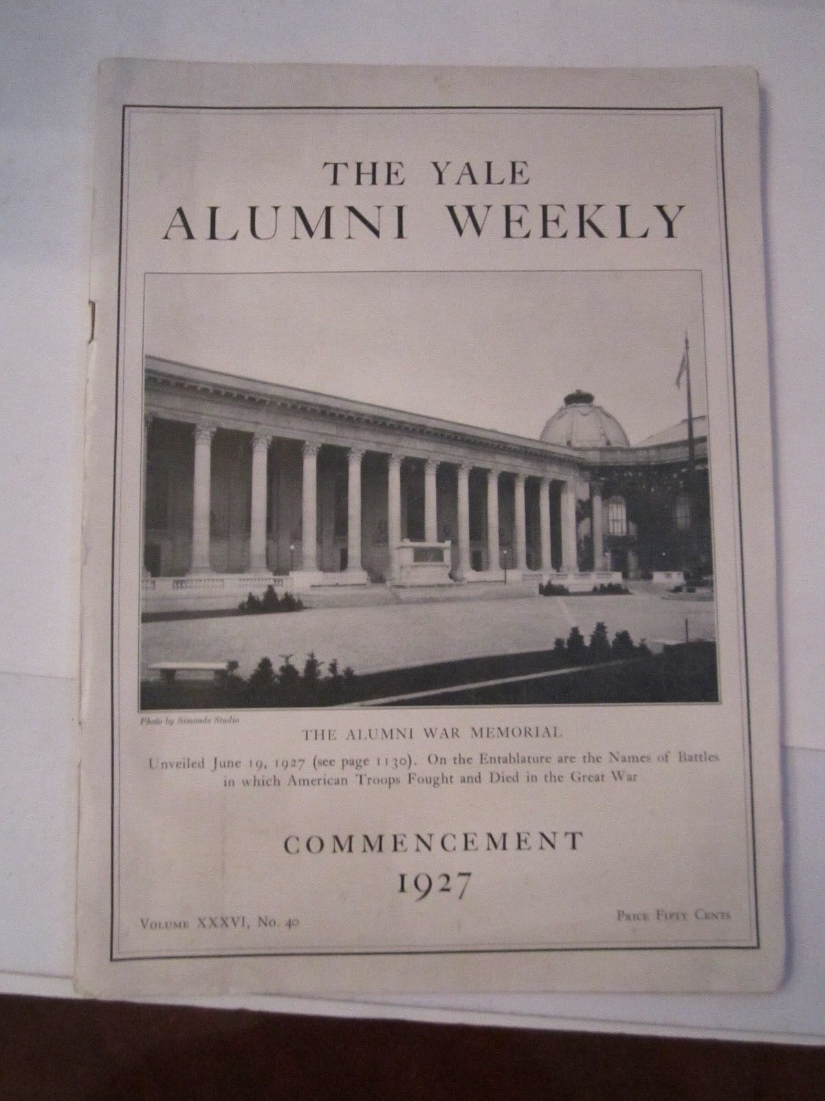 1927 YALE UNIVERSITY ALUMNI WEEKLY  BOOKLET - COMMENCEMENT NO. 40 - TUB QQ