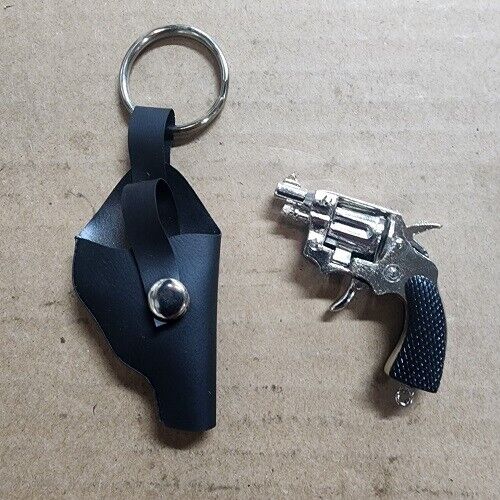 Vintage Mini Toy Metal Cap Gun Pistol Key Chain And Black Holster