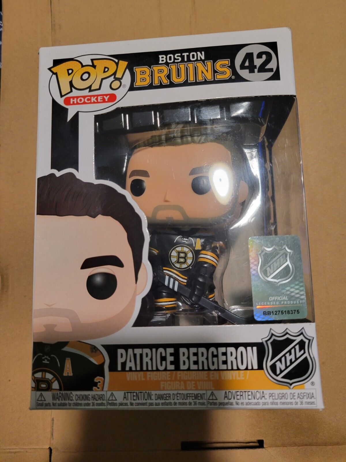 FUNKO POP HOCKEY #42 PATRICE BERGERON BOSTON BRUINS HOME JERSEY WITH PROTECTOR