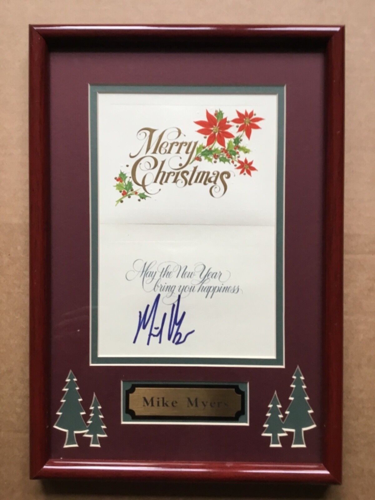 Rare Mike Myers In-Person Signed Christmas Card with Custom Framing 