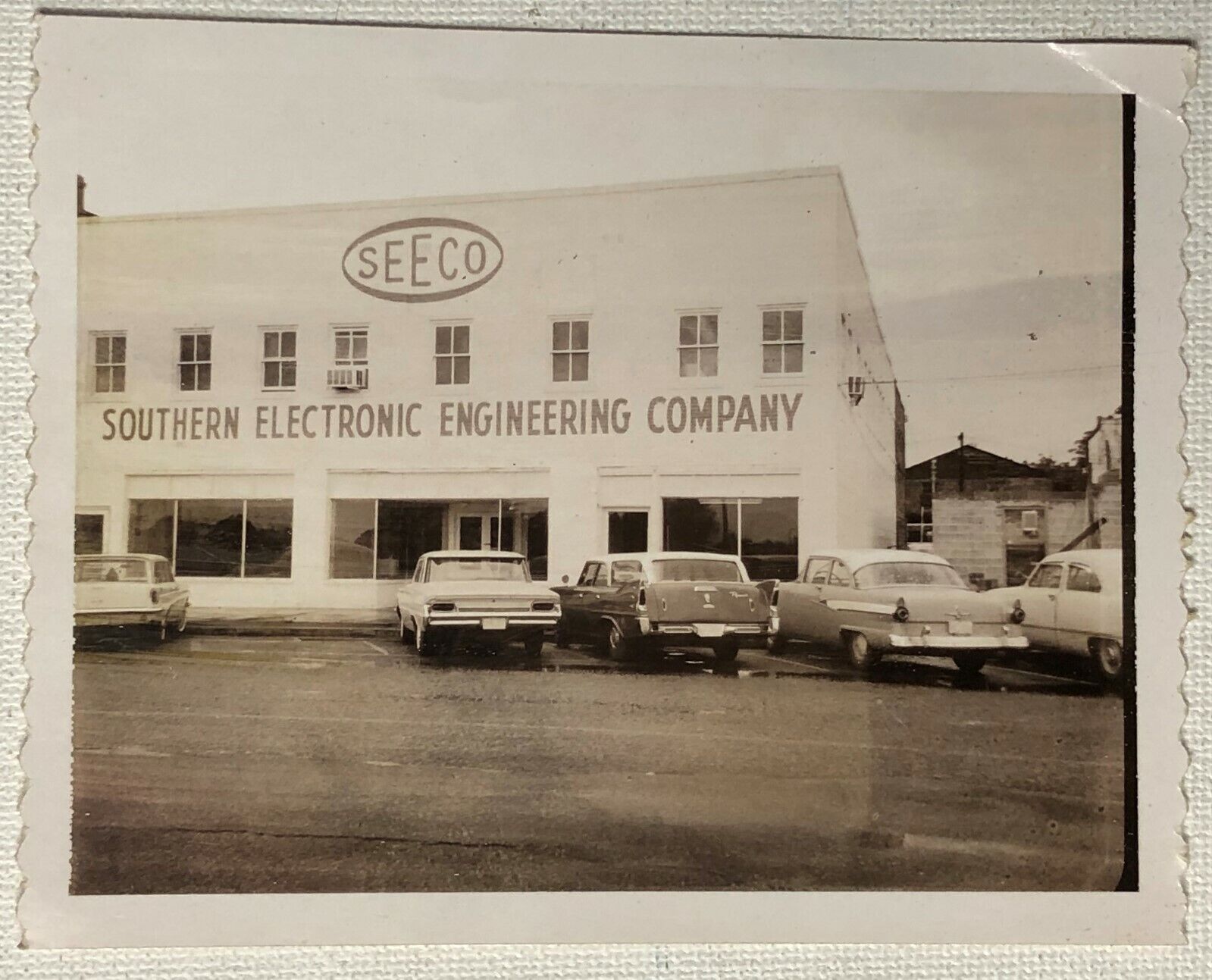 Vintage Photograph Picture SEECO Southern Electronic Company Old Cars Building  
