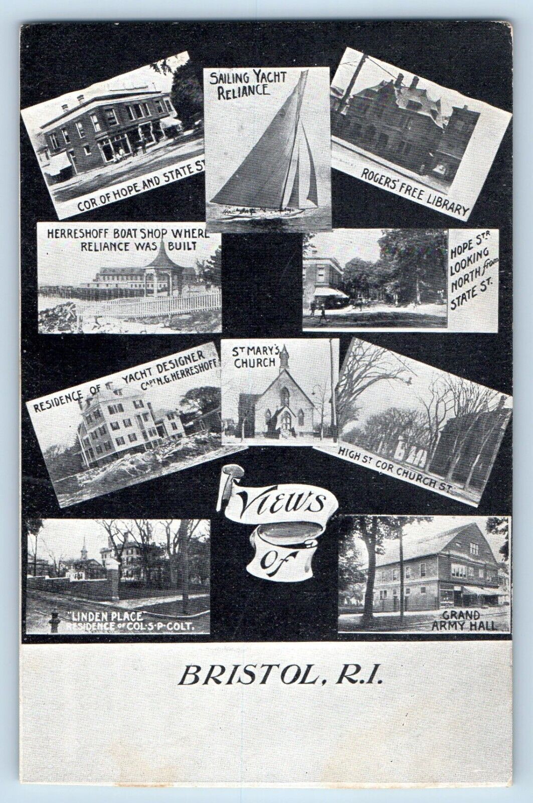 Bristol Rhode Island Postcard Multiview Exterior Buildings c1905 Vintage Antique