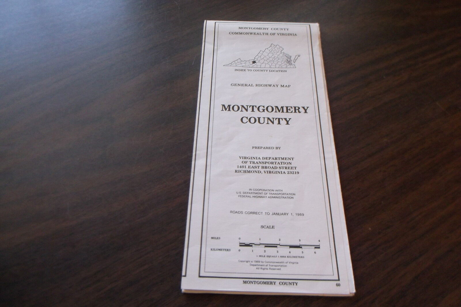 JANUARY 1989 MONTGOMERY COUNTY VIRGINIA GENERAL HIGHWAY MAP VDOT #60