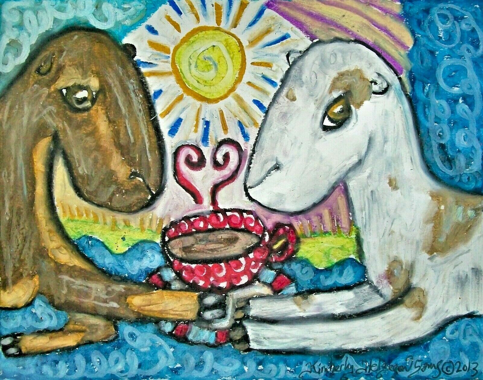 goat coffee art print 5x7, LaMancha, animal artist Kimberly Helgeson Sams