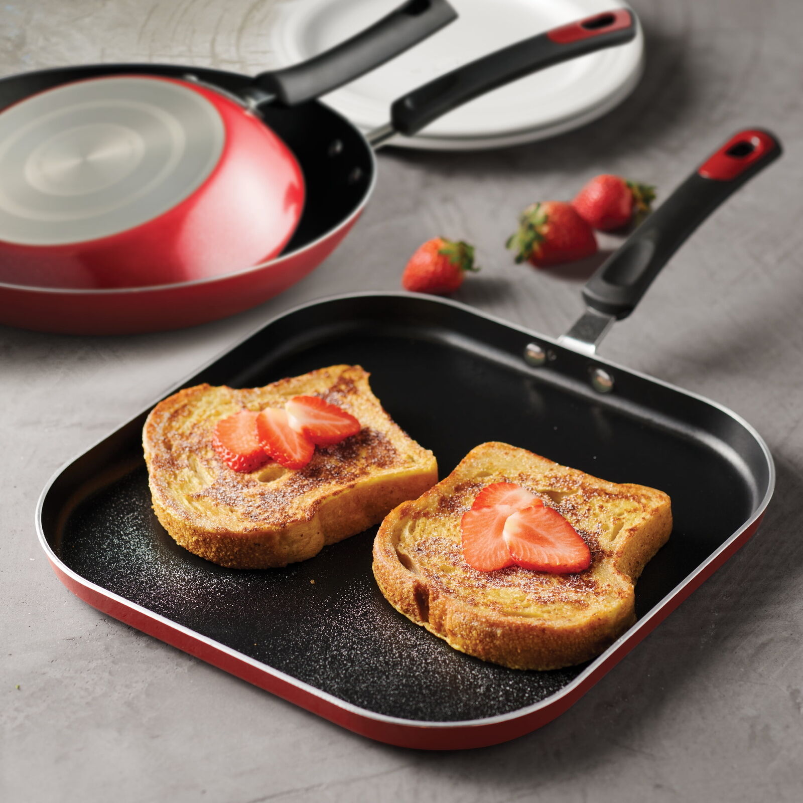 3 Pieces Aluminum Non-stick Fry Pan and Griddle Set – Metallic Red