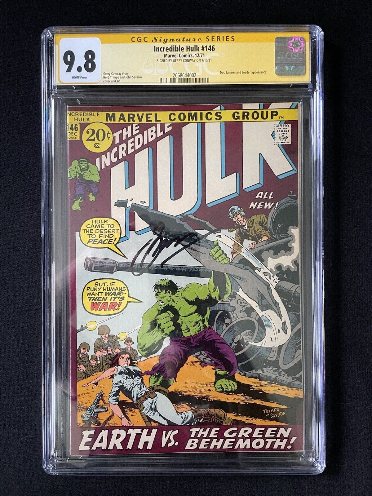 Incredible Hulk 146 CGC 9.8 NM/MT Gerry Conway Signed Highest Graded OAK