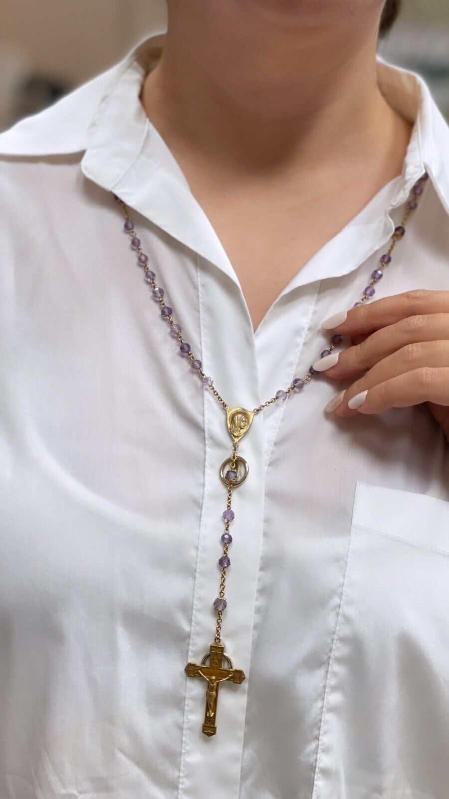Vintage 10K Yellow Gold and Amethyst Rosary