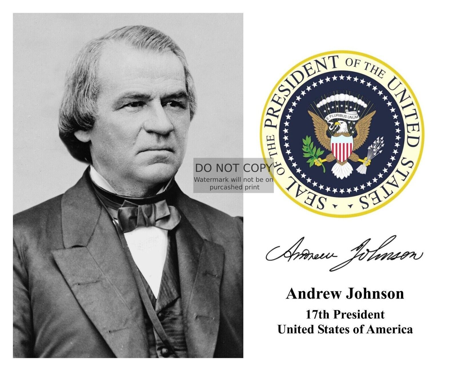PRESIDENT ANDREW JOHNSON PRESIDENTIAL SEAL AUTOGRAPHED 8X10 PHOTOGRAPH